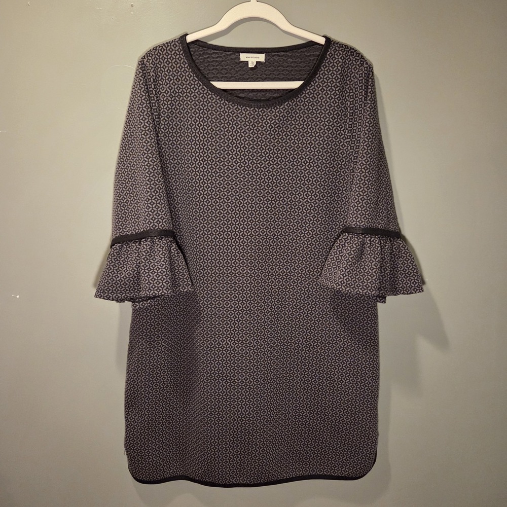 Max‎ Studio Sweater Dress 3/4 Length Trumpet Sleeve, Women's Size XL, Gray Black